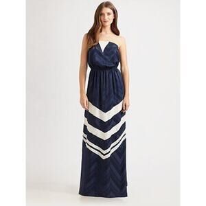 ADDISON Women's Cut Navy Blue White Striped Strapless Silk Maxi Dress Size M